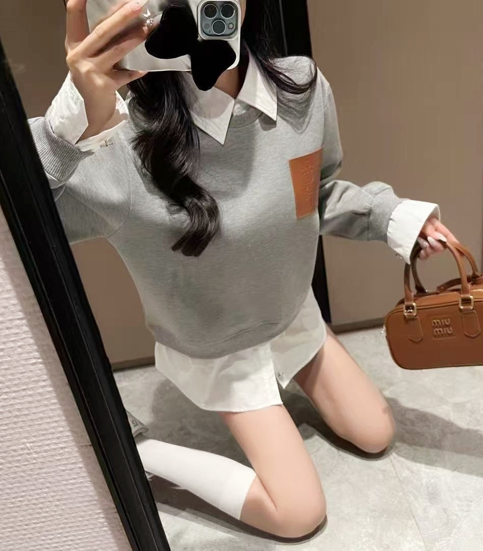 PU Leather Logo Sweatshirt