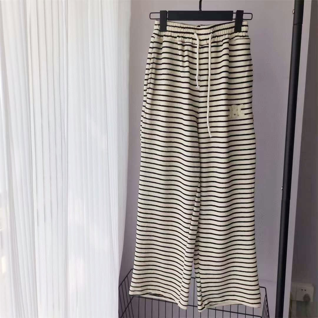 Striped Fleece-Lined Wide-Leg Pants