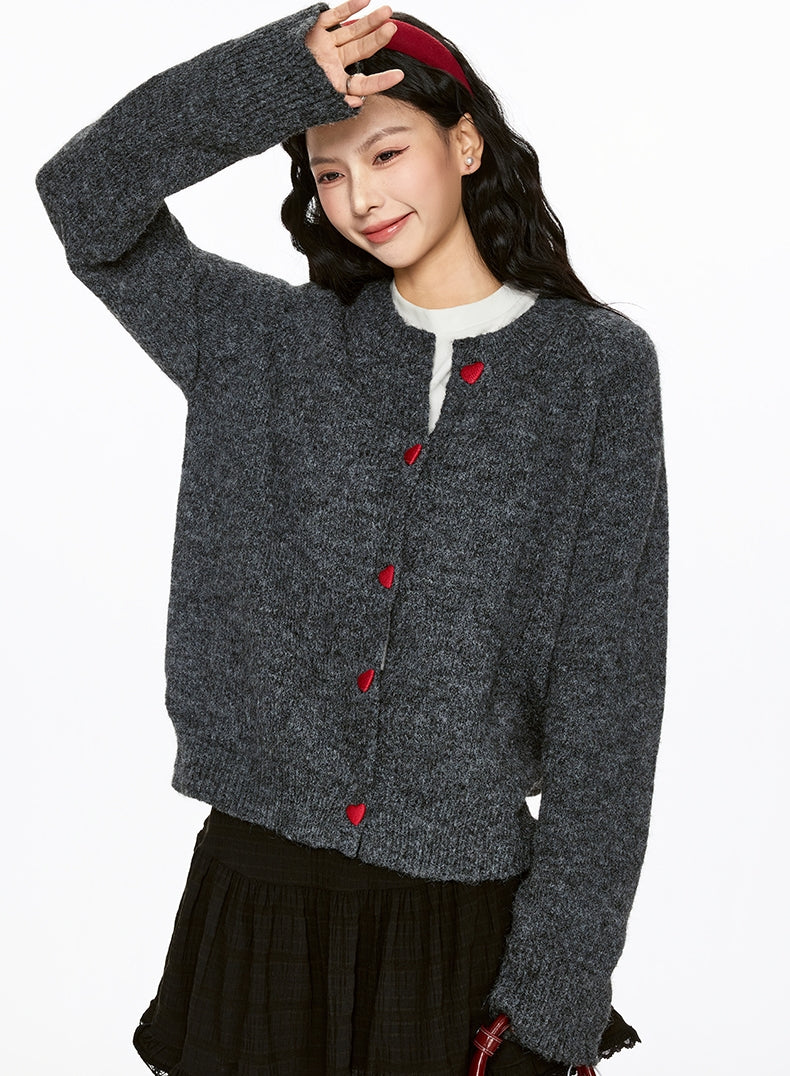 La Chapelle Heart-Button Knit Cardigan