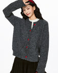 La Chapelle Heart-Button Knit Cardigan