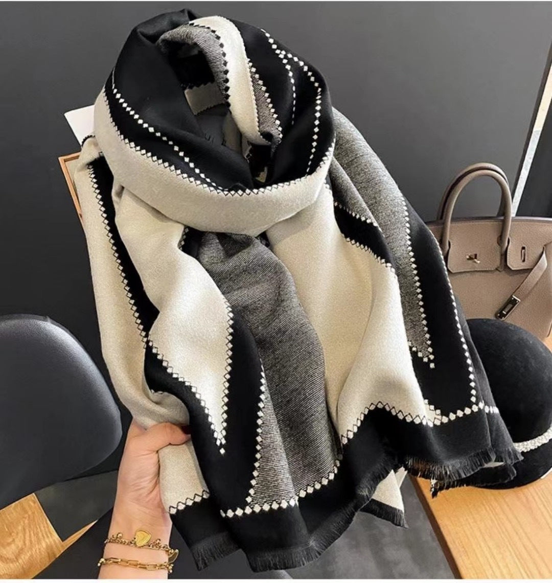 Double-sided Cashmere Geometric Pattern Oversized Scarf