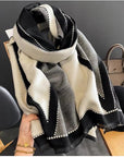 Double-sided Cashmere Geometric Pattern Oversized Scarf