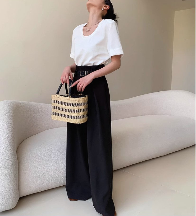 High-Waisted Casual Wide-Leg Straight Pants