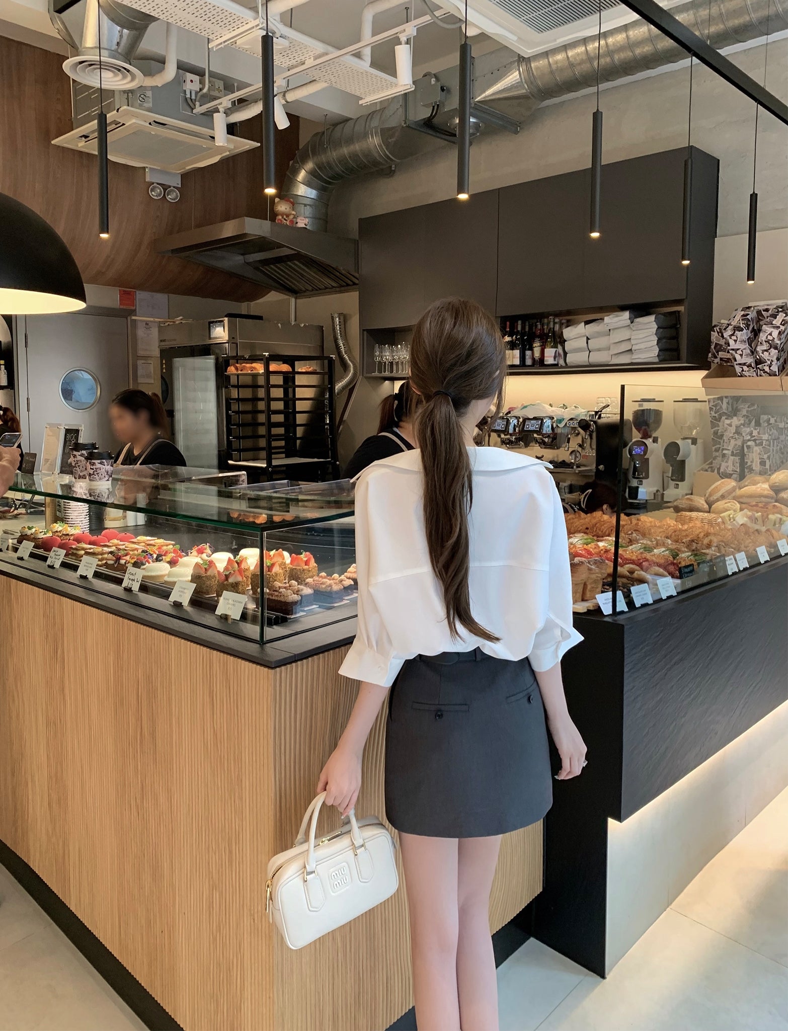 Elegant Layered-Style White Shirt and Gray Dress