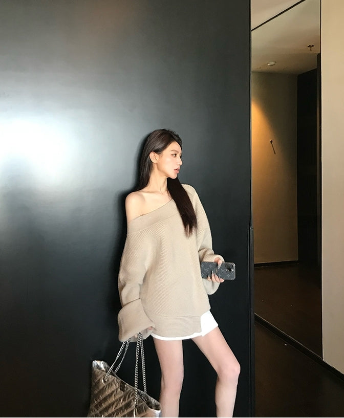 Asymmetrical Shoulder Chunky Knit Sweater