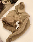 Hooded Thickened Fleece-lined Sweatshirt with Letter Embroidery