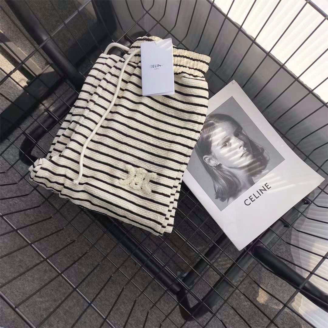 Striped Fleece-Lined Wide-Leg Pants