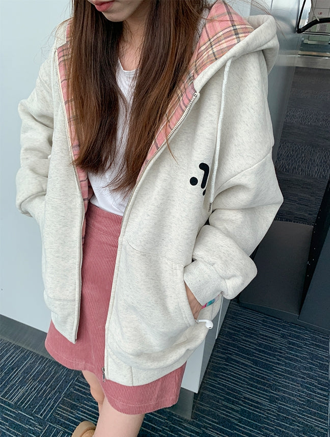 Korean-Style Colorblock Fleece-Lined Hoodie Jacket