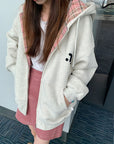 Korean-Style Colorblock Fleece-Lined Hoodie Jacket