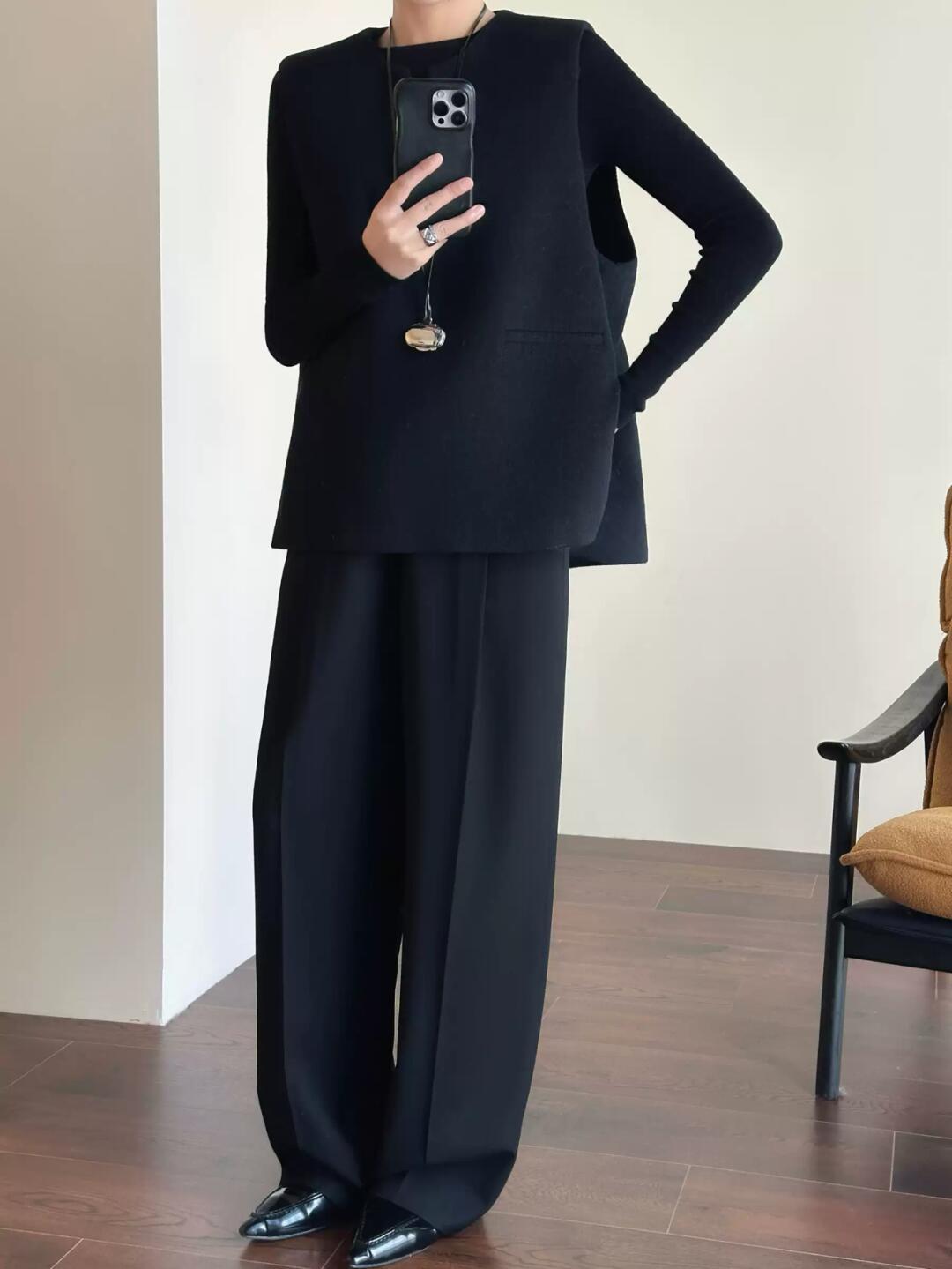 Tailored Wool Vest and A-Line Wide-Leg Shorts Set