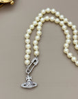Vivienne Westwood-Inspired Saturn Brooch Rhinestone Necklace 