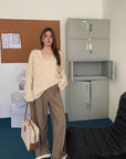 Vintage V-Neck Wool Knitted Hollow-Out Sweater
