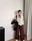 Loose Fit Ribbed U-Neck Drop Shoulder Long Sleeve Top