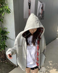 American BM Style Grey Plaid Fleece Hoodie (450g)