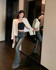 Knight Military Style Double-Breasted Gold Button Tweed Jacket