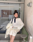 Loose Fit Ribbed U-Neck Drop Shoulder Long Sleeve Top