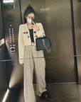 Striped Fleece-Lined Wide-Leg Pants