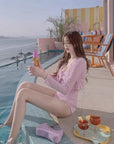 Korea Purple Pink One-Piece Swimsuit + Sunscreen Shirt 2 Sets