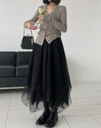 Dark Multi-Layered Irregular Gauze Skirt