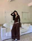 Two-in-One Contrast Long-Sleeve Versatile Layering Tee(BROWN)