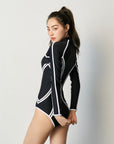 Designer Long-Sleeve Sun Protection One-Piece Swimsuit