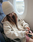 Korean-Style Colorblock Fleece-Lined Hoodie Jacket