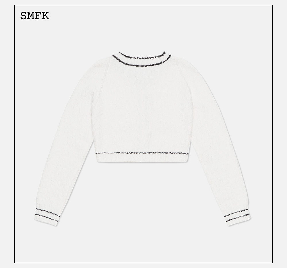 Smfk Contrast Color Black and White Contour Knitted Coat