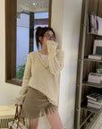 Vintage V-Neck Wool Knitted Hollow-Out Sweater
