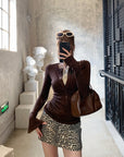 Two-in-One Contrast Long-Sleeve Versatile Layering Tee(BROWN)