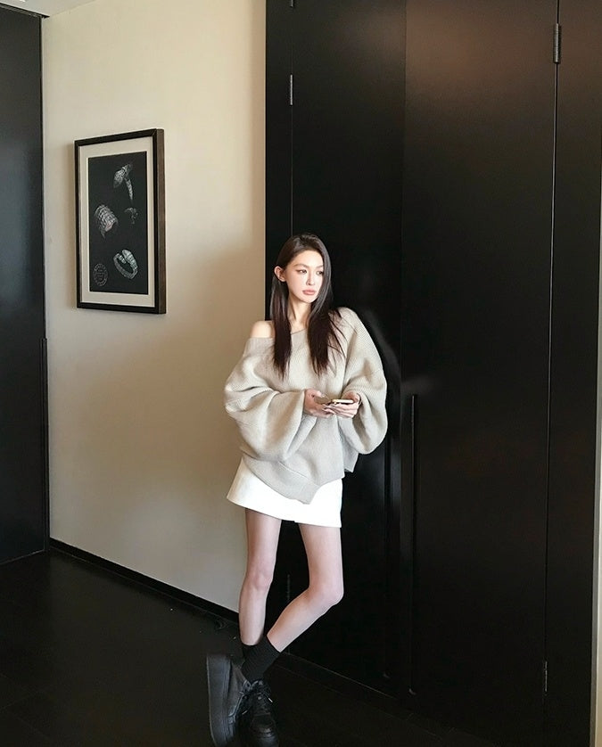 Asymmetrical Shoulder Chunky Knit Sweater