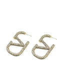Luxurious Full Rhinestone V-Shaped Letter Earrings