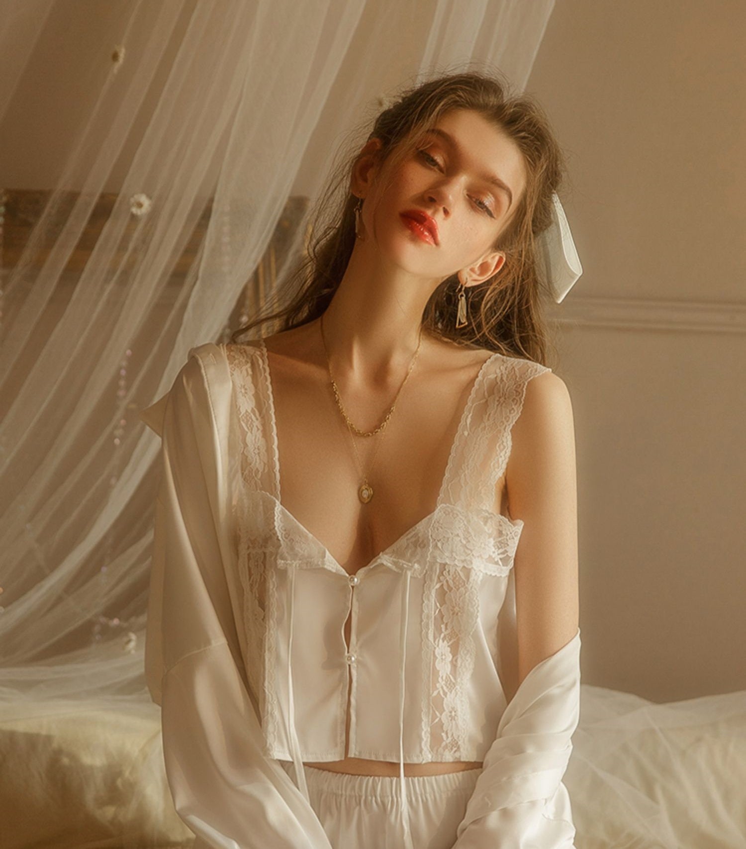 Pure Desire Semi-transparent Lace Pajama Set