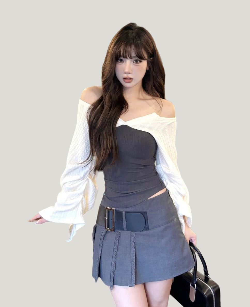 Charming Square-Shoulder Layered Knit Top