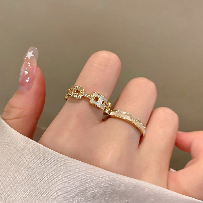 Light Luxury Zircon Shell Stackable Rings (Set of 2)