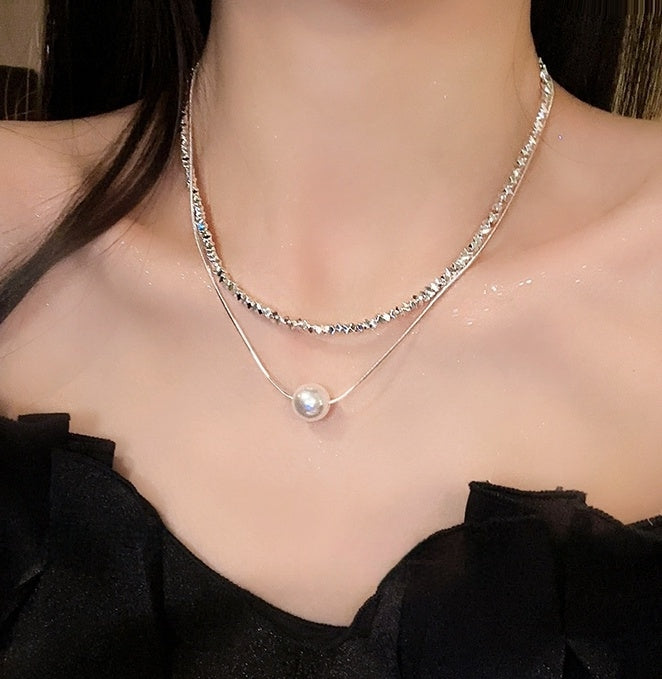 Silver Shimmer Layered Double Necklace