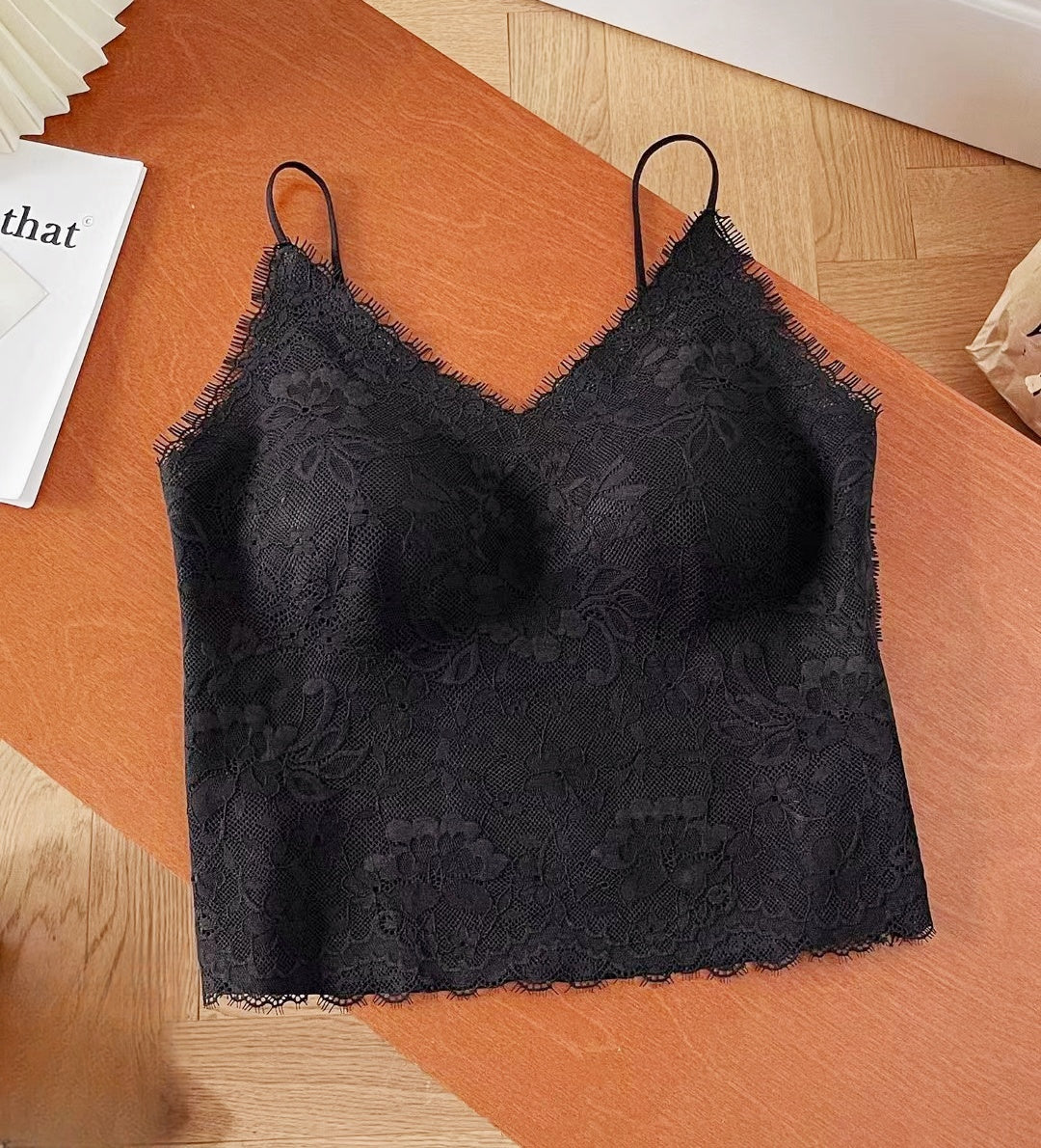 Elegant Eyelash Lace Deep V Camisole