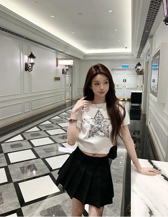 Luxurious Embroidered Slim-Fit Crewneck Knit Top