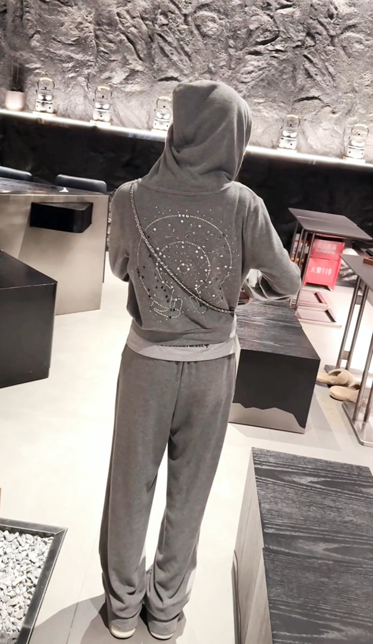 Luxury Rhinestone Cross Velvet Tracksuit（3-Piece Set）