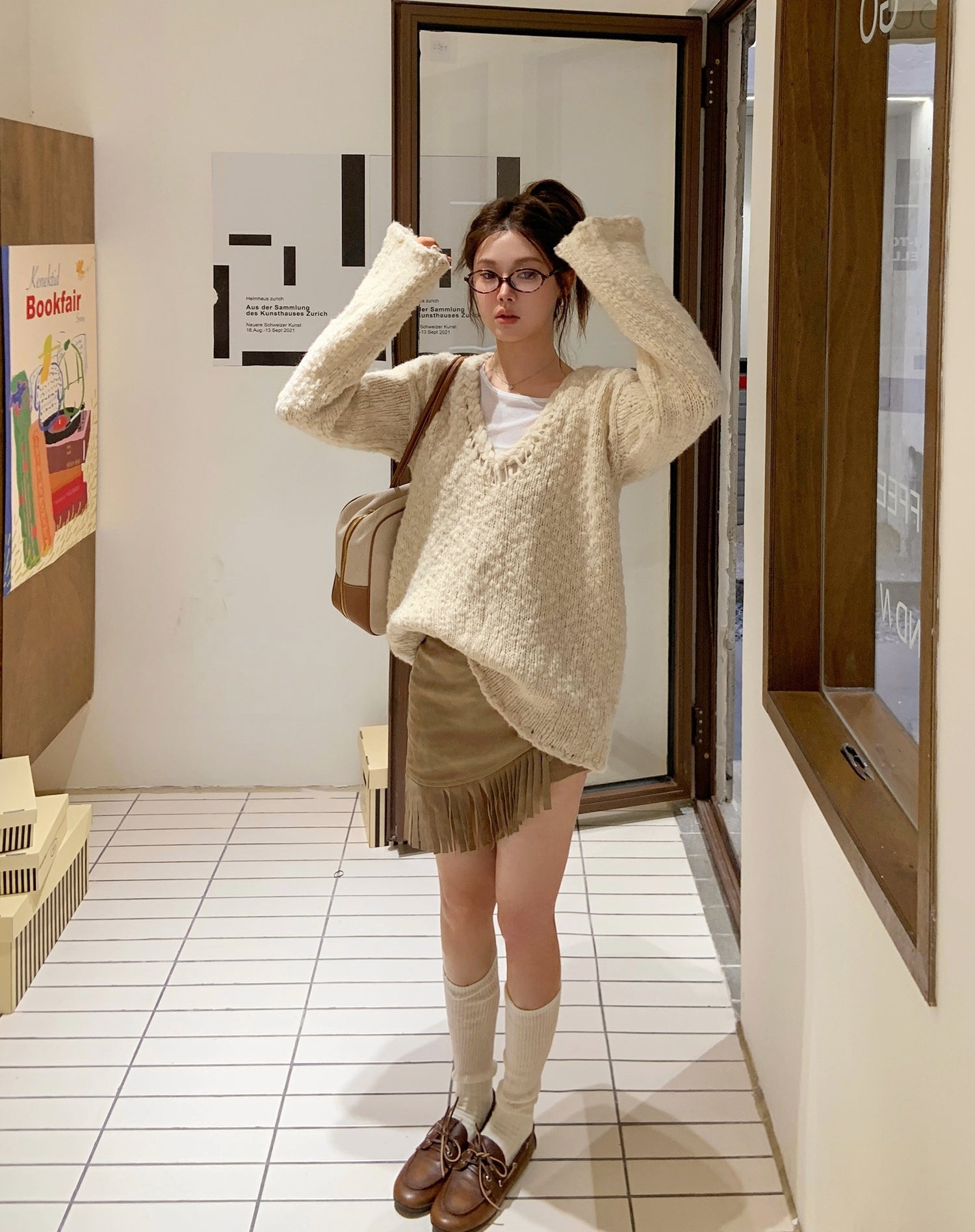 Vintage V-Neck Wool Knitted Hollow-Out Sweater