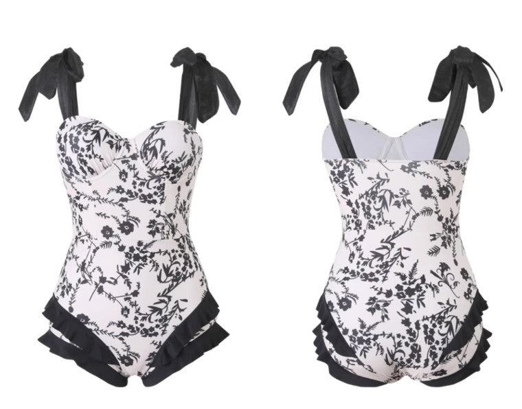 Black and White One-Piece With French Flounces