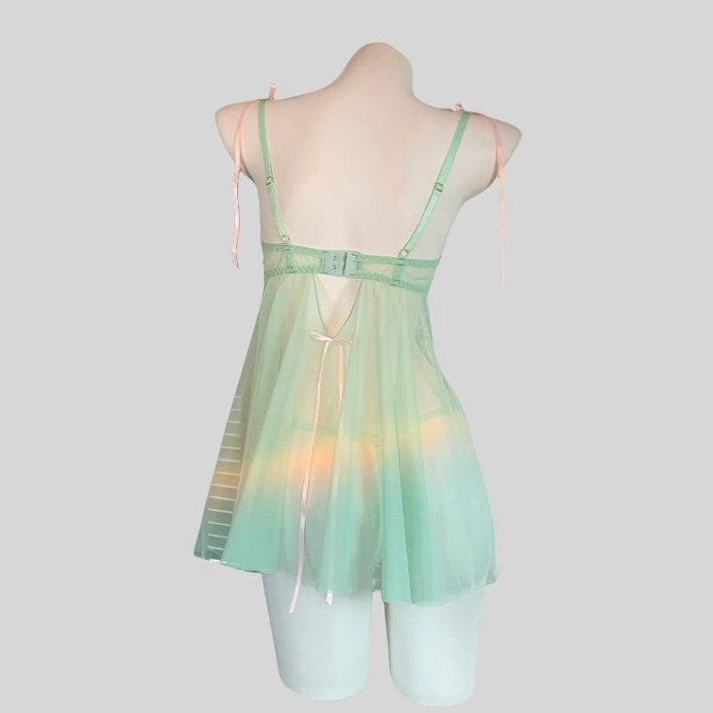 French Lace Mesh Front-Clasp Camisole Nightgown