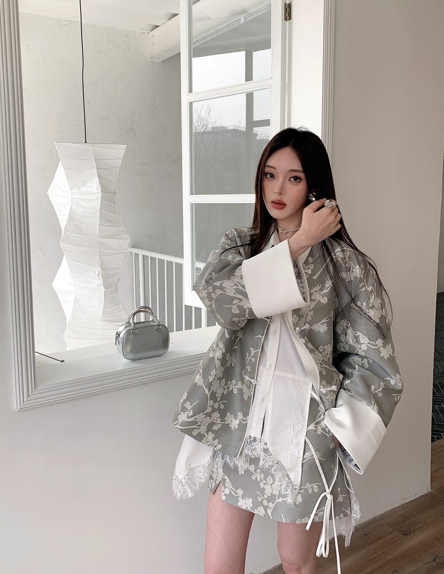 Designer Lace Panel Asymmetrical Shirt