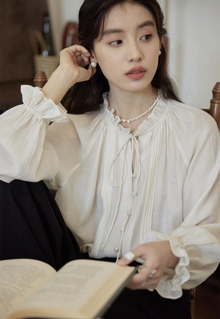 Elegant French-Style Cotton-Linen Shirt with Inner Camisole