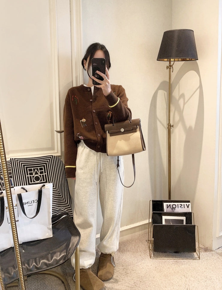 Rouje Kelly Embroidered Knit Cardigan in Maillard Tones