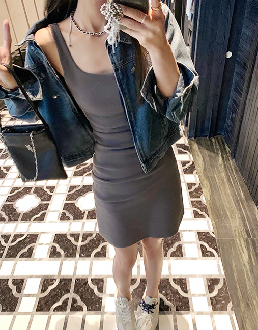 Ruched Tank Dress with Built-in Bra Pads and High Elasticity