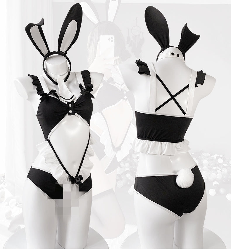Seductive Bunny Girl Open-Crotch Bodysuit