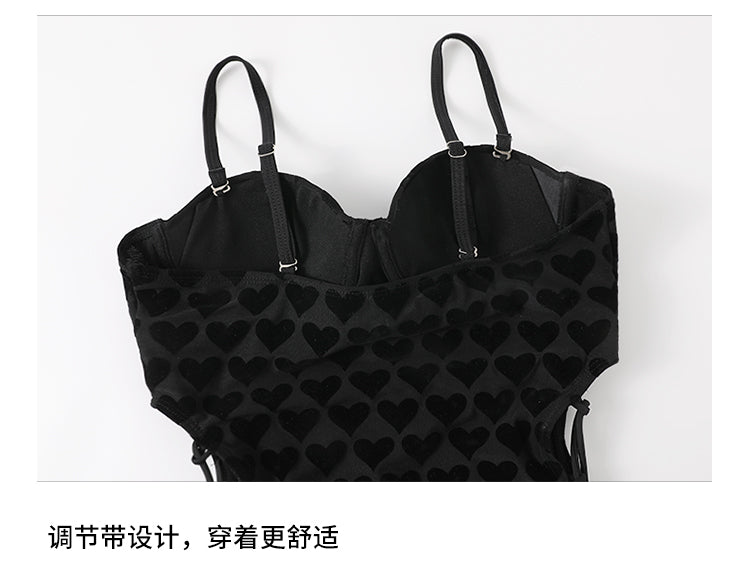 Korean-Style INS Sweet Aesthetic Cut-Out Waist One-Piece Swimsuit + Cover-Up 2-Piece Set