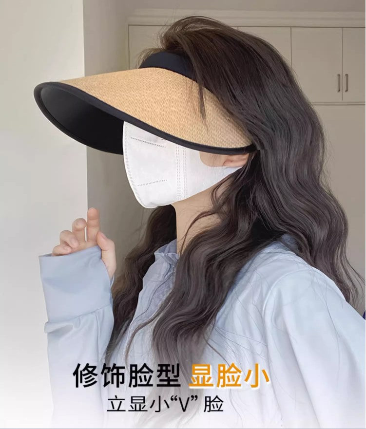 Uv Black Rubber Layer Empty Top Straw Hat