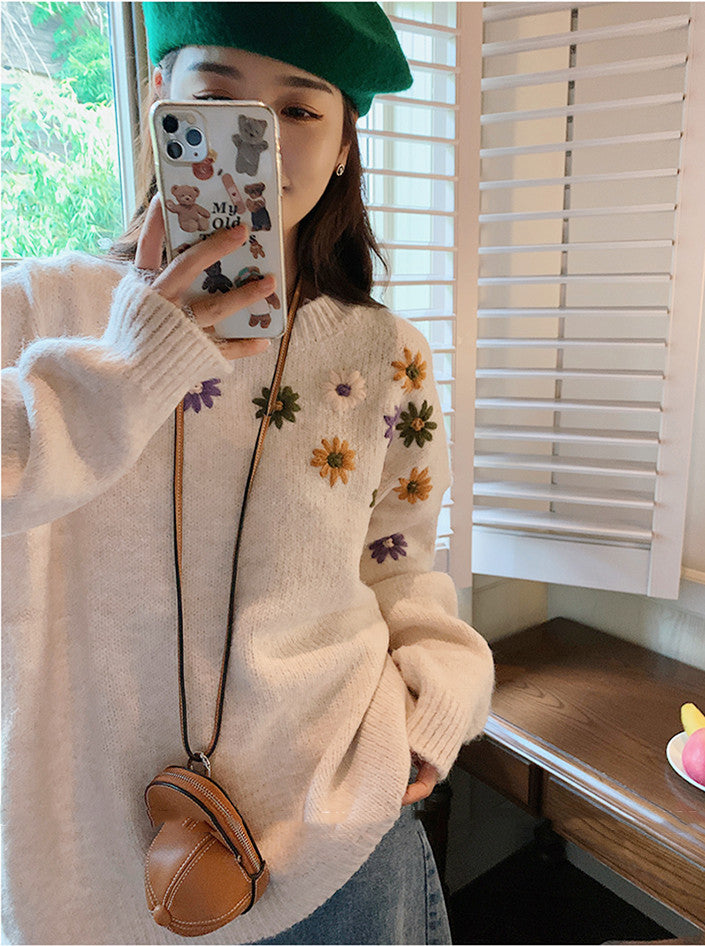 3D Embroidered Cashmere Loose Sweater