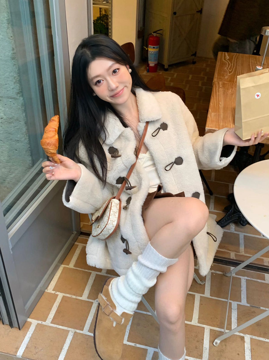 Wool-Blend Eco Faux Fur Mid-Length Coat